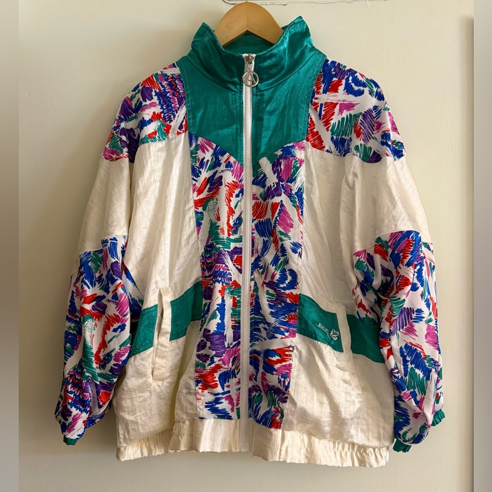 Vintage 90’s Adolfo Windbreaker Jacket Retro Print Oversized Baggy Fit